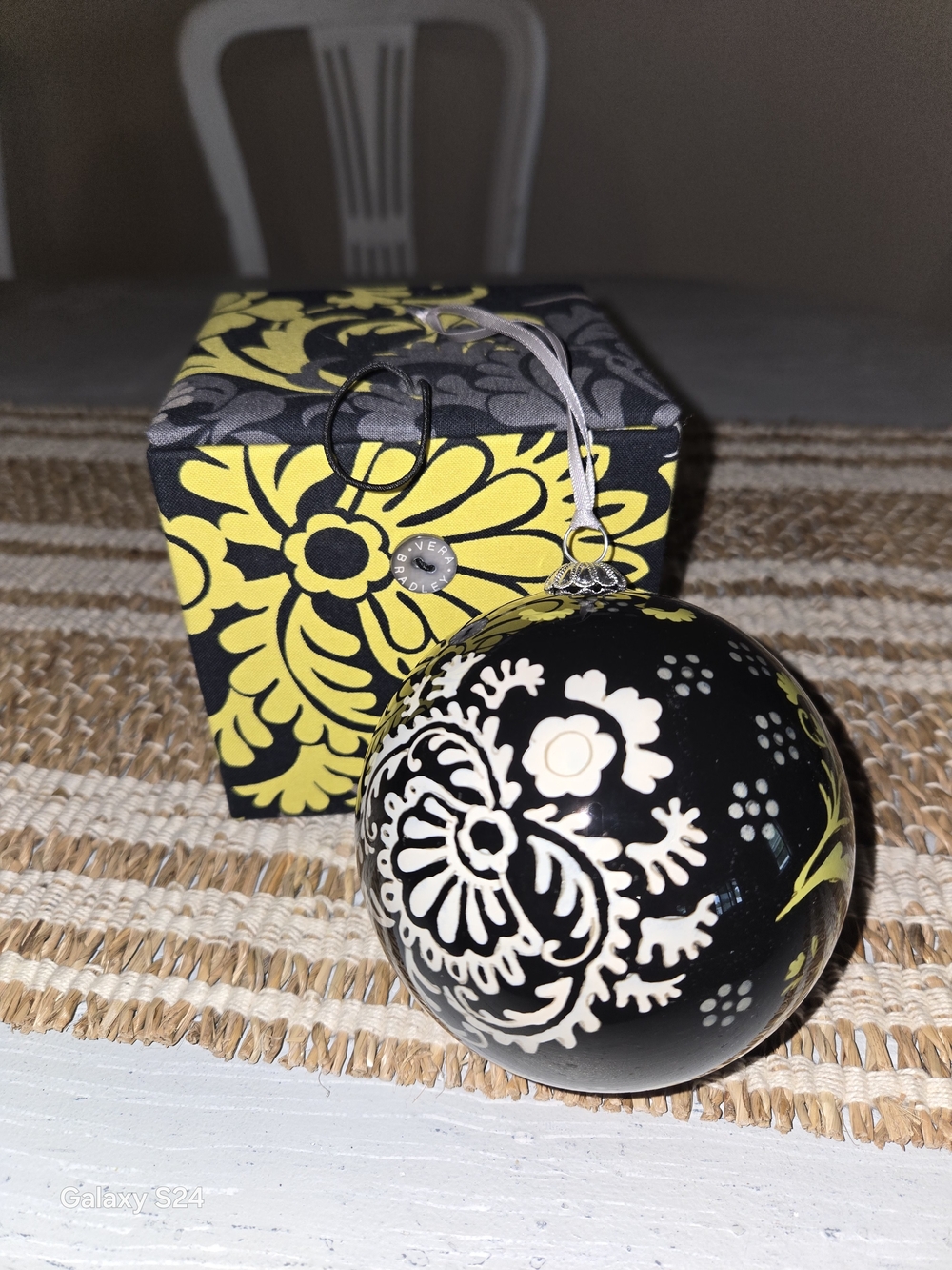 Vera Bradley Black, Yellow and White Floral Holiday Ornament